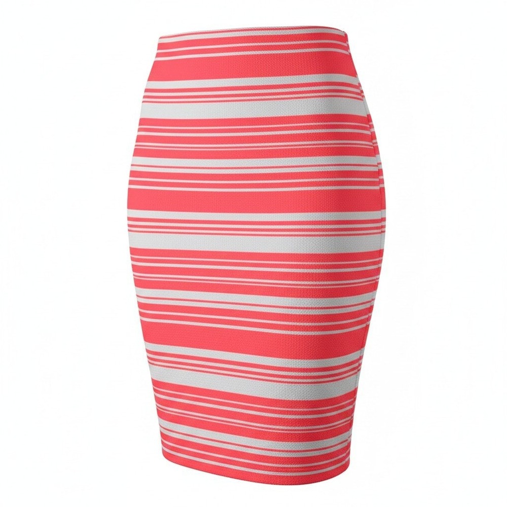 Brat Star Womens Pink White Striped Pencil Skirt Bodycon Knee Length Size Large